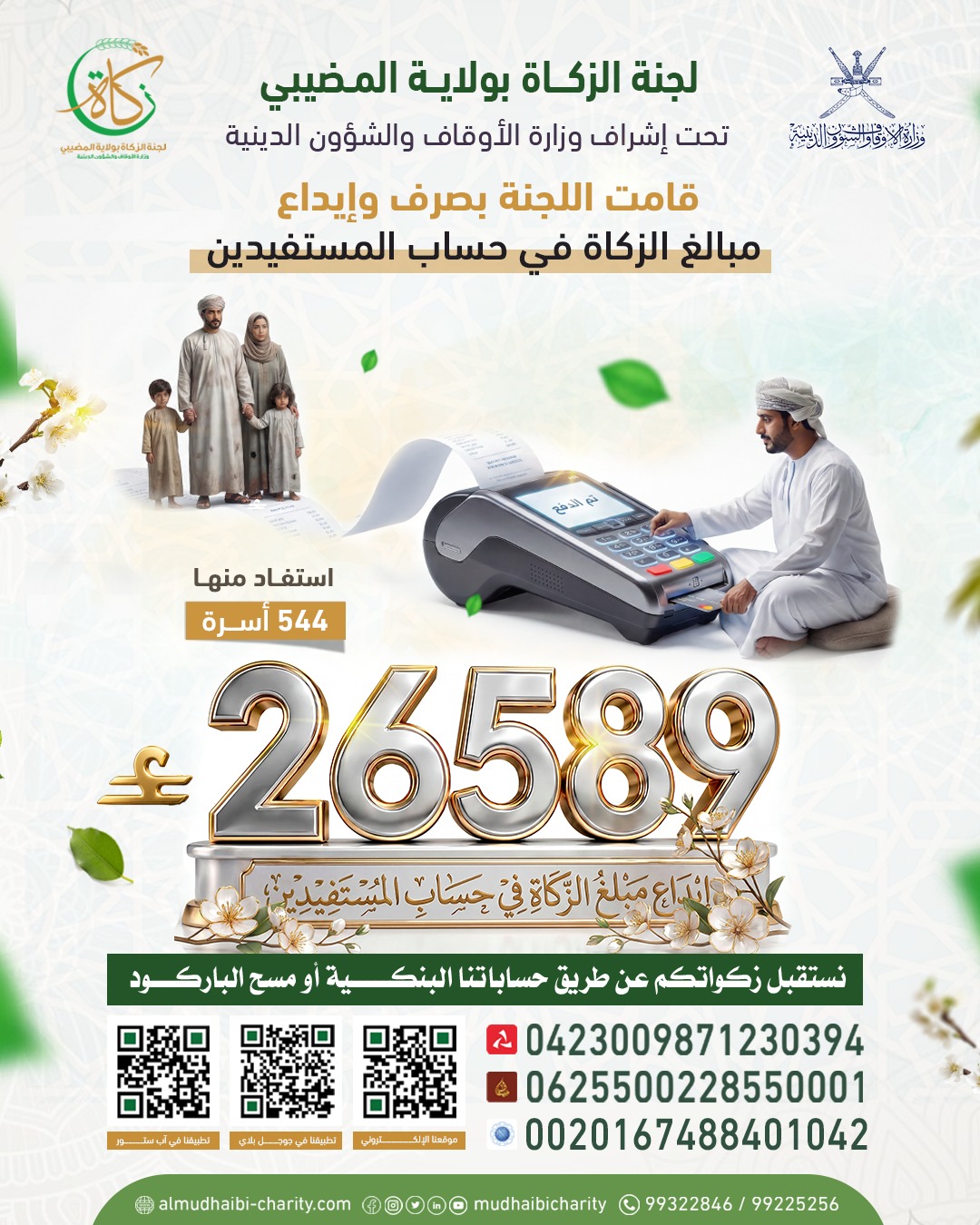  صرف وإيداع مبالغ الزكاة في حساب المستفيدين بمبلغ وقدره: 26589ألف 